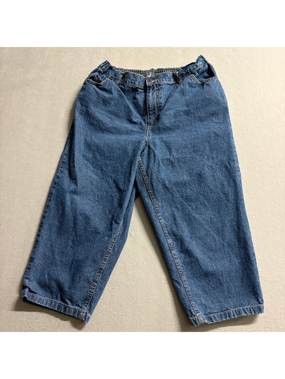 Woman Within Crop Jeans Womens Plus 16W Blue Denim Elastic Waist Capris